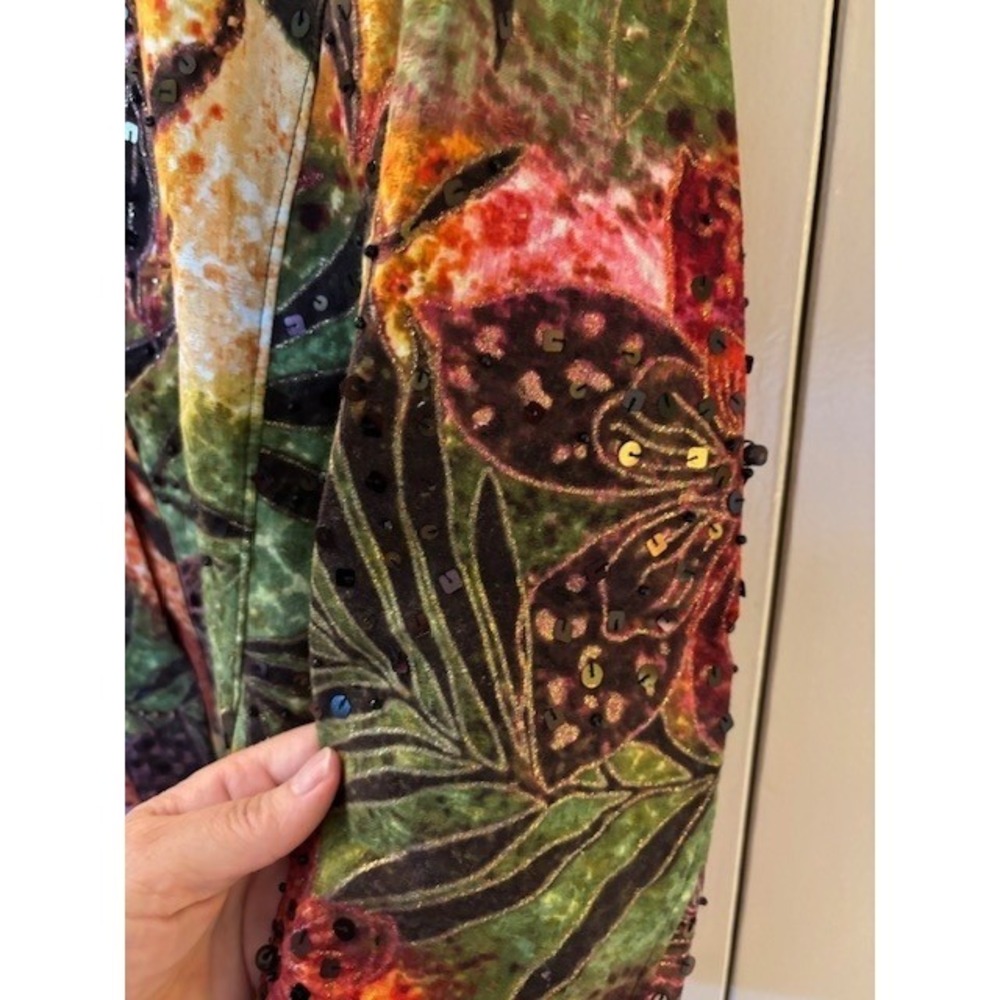Chico's "Donya" Shimmering Flora Sequin Jacket Green Orange Pink Size 2 - Picture 8 of 11